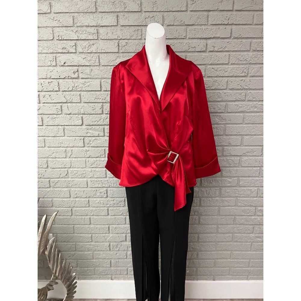 Bay Studio Evening Red Satin Blouse With Rhinestone Detail Size L